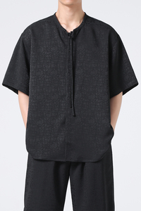 2026夏装汉服纯色龟裂纹绸缎纱风短袖T恤 有大码 C74F70图片