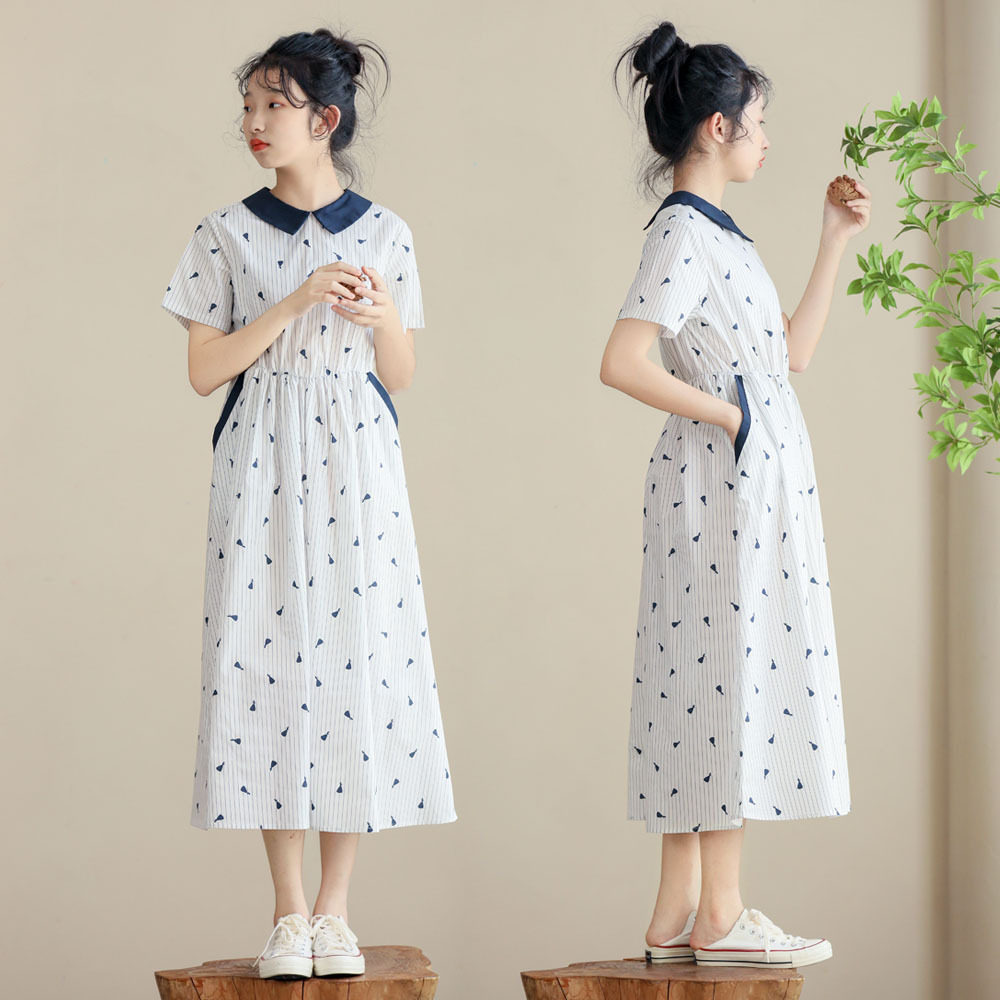 大童女装连衣裙初中生夏季小个子甜美中长裙亲子装女童夏装裙子