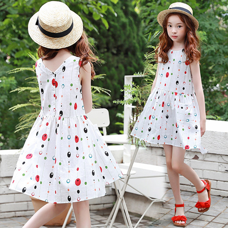 女童无袖连衣裙9岁10中大童韩版洋气7夏装薄款儿童夏天小清新裙子