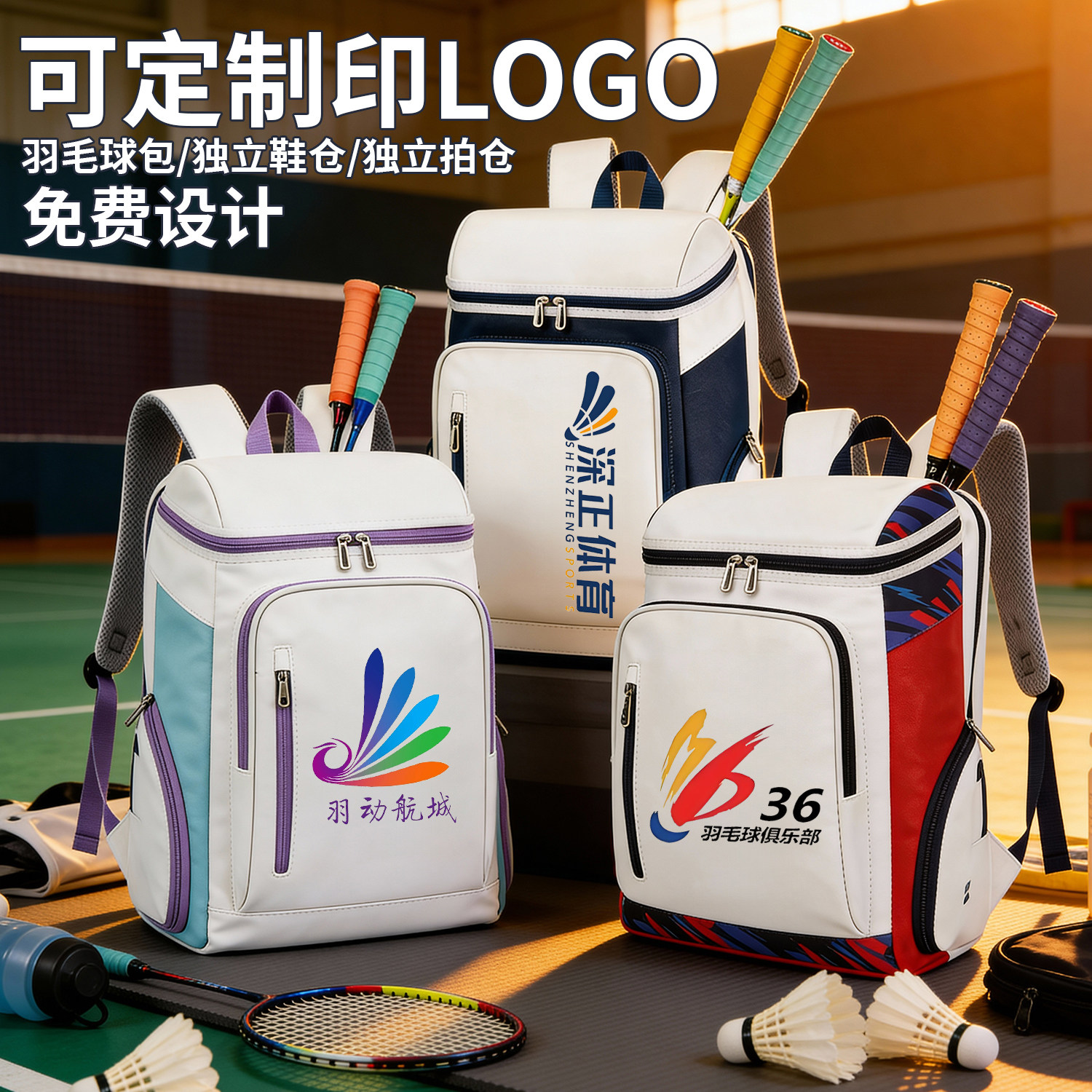 羽毛球包定制印字加LOGO双肩背包男女大容量多功能防水运动包
