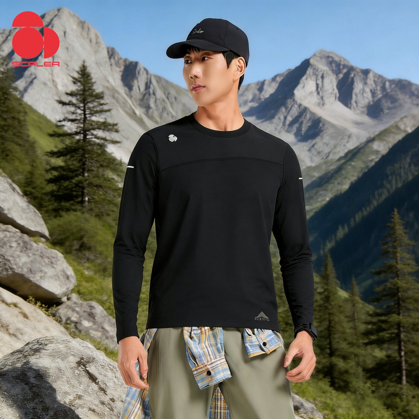 SCALER思凯乐户外春夏男女款圆领长袖T恤透气拼色打底衫F4214135
