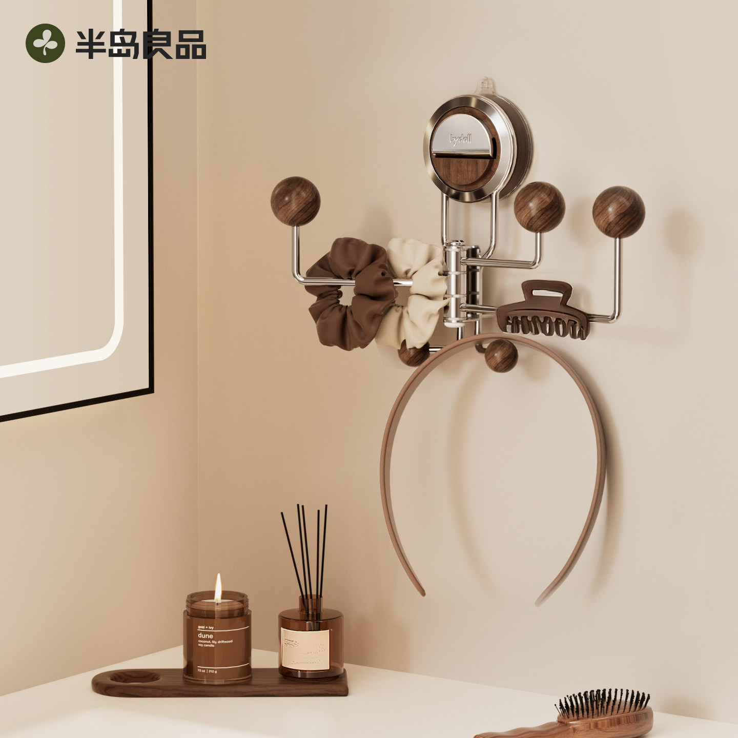 吸盘发夹发箍收纳神器上墙架子壁挂式发饰头绳发圈抓夹中古风挂钩