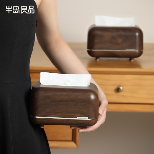 桌面纸巾盒轻奢客厅创意高档家用弹簧抽纸盒新中式木纹简约高级感