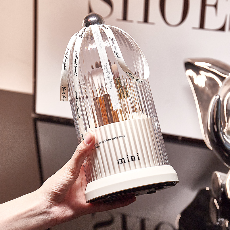 化妆刷收纳筒旋转防尘带盖化妆品收纳盒散粉眼影眉笔刷子桶高颜值