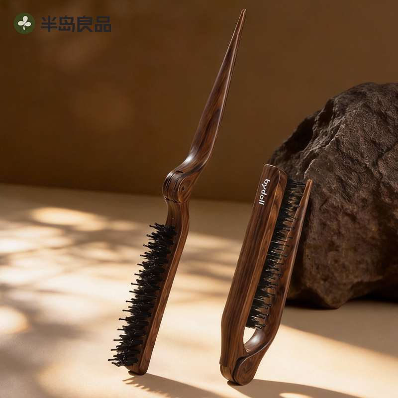 猪鬃毛尾尖尾梳子蓬松颅顶女折叠便携小梳子按摩头梳美发造型专用