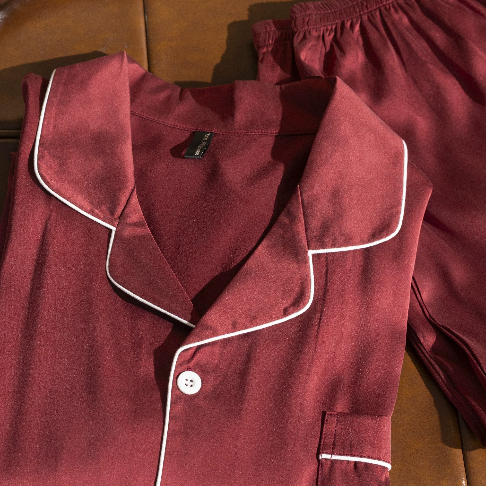 柔软细腻舒适桑蚕丝真丝砂洗弹力缎睡衣两件套男士亲肤家居服套装