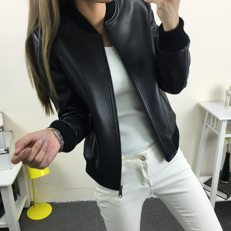 2019春秋棒球服韩版PU皮衣女 短款修身黑色学生机车皮夹克小外套|msdalam kategori Butik wanita / wanita, pakaian kulit - dari Buy2taobao.com untuk memberikan perkhidmatan ejen Taobao profesional membeli