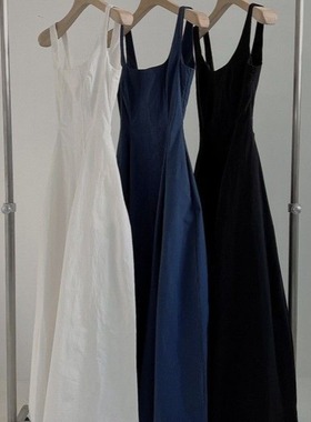 2025夏季新款韩版收腰显瘦气质简约无袖中长裙时尚吊带连衣裙