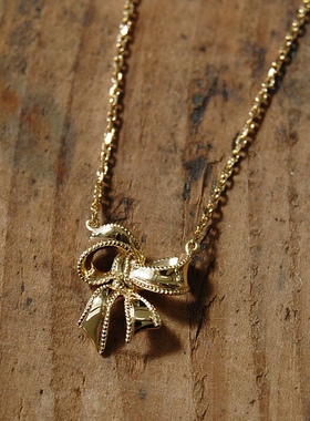 日本直邮滚珠边丝带蝴蝶结吊坠项链18k黄金玫瑰金白金素金女