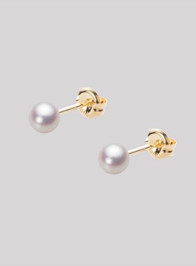 日本代购4.5mm-7mm Akoya海水珍珠18K黄金白金耳钉耳环耳饰女