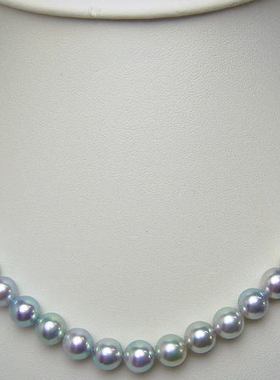 包邮日本代购银蓝色9.5-10mm 无调色极光真多麻akoya海水珍珠项