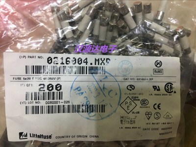 进口力特陶瓷保险丝管 0216004.MXP 5X20 4A 250V F4AH250VP 快断