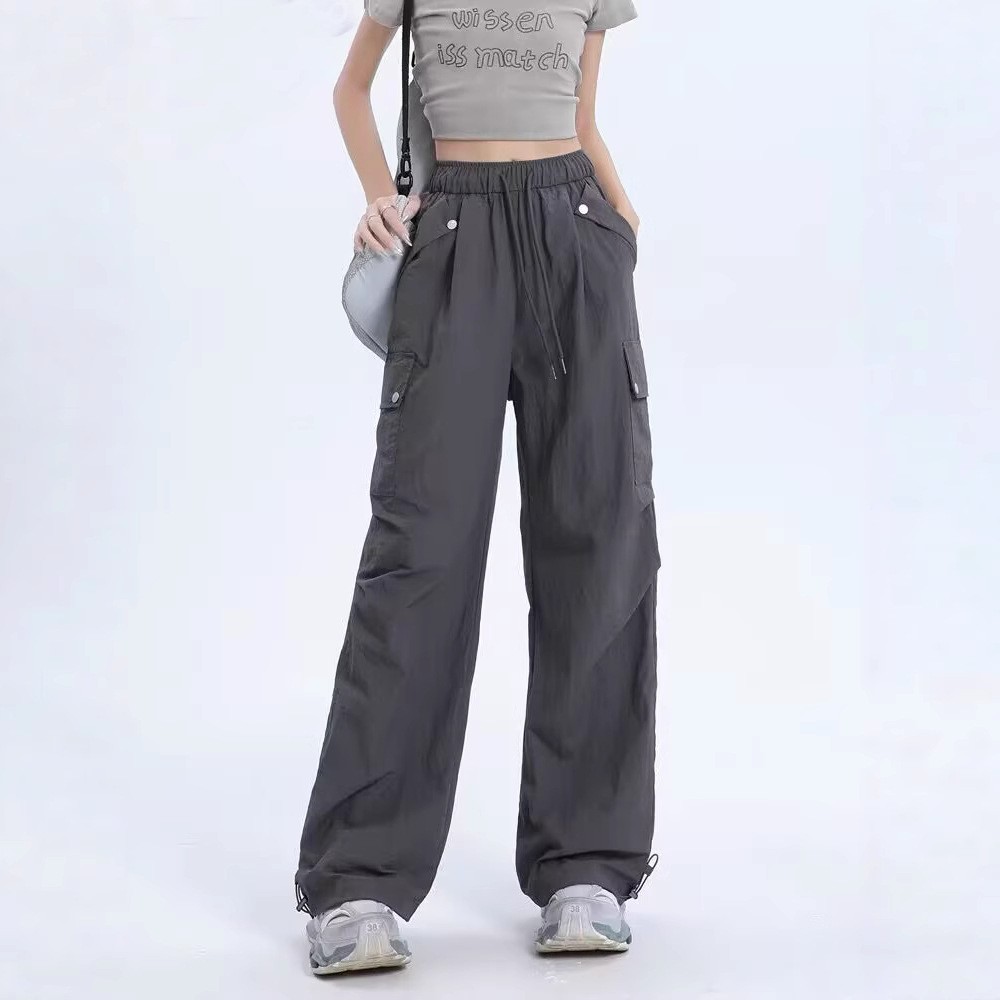 美式工装裤女夏季2025新款小个子高腰宽松阔腿束脚速干直筒休闲裤