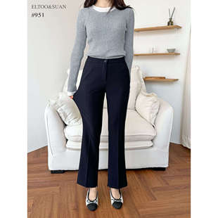 韩国代购eltoo春夏弹力修身微喇西裤高腰休闲直筒裤微喇裤西装裤