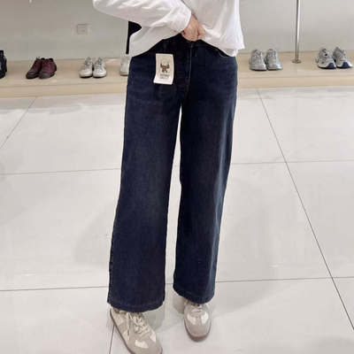 韩国代购2ne6冬季加绒弹力直筒裤加厚水洗阔腿弹力显瘦休闲牛仔裤