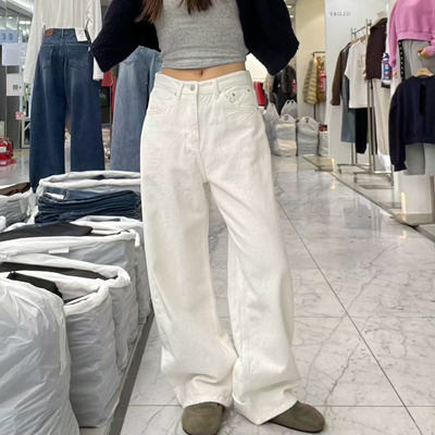 韩国代购pi冬季加绒刷毛直筒阔腿裤高腰时尚休闲宽松保暖牛仔长裤