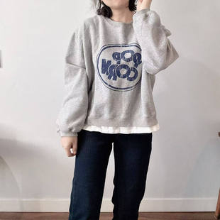 宽松休闲圆领套头上衣女 加绒假两件拼接卫衣 韩国代购 Bonita冬季