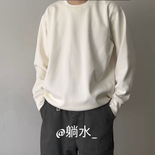 【躺水家】400g银狐绒加绒加厚圆领卫衣男美式宽松落肩纯色情侣衣