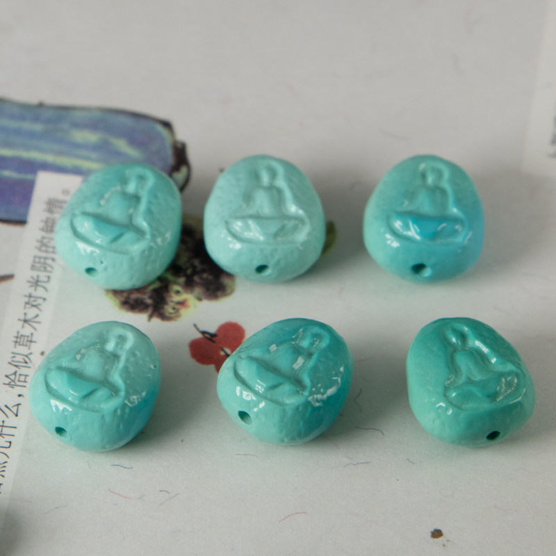 天然内蒙绿松石无相佛吊坠男手工雕刻件高瓷高密度背云散珠挂件