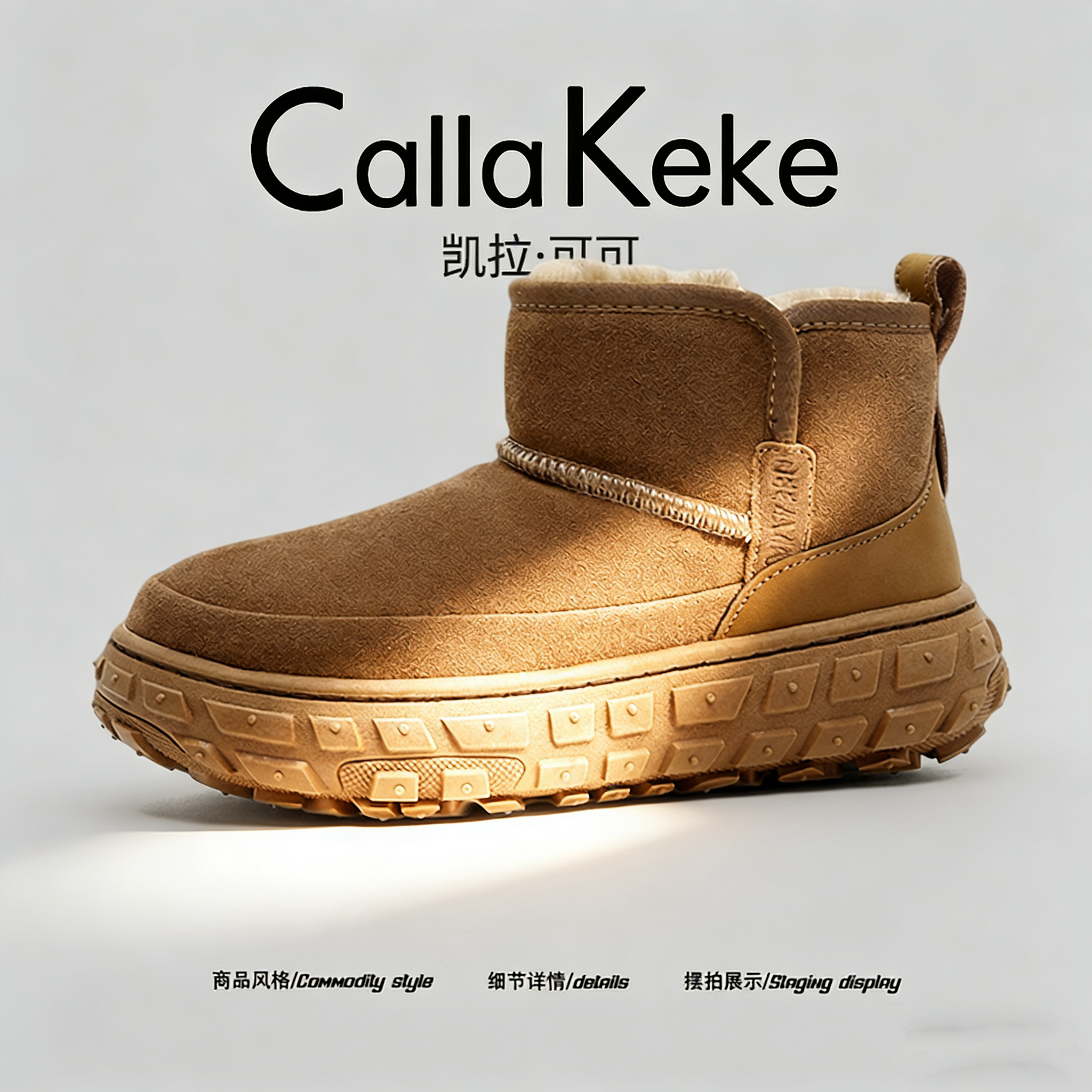 美国Calla Keke冬季澳洲雪地靴男士厚底东北户外防滑棉鞋皮毛一体