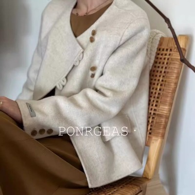 双面羊毛大衣短款简约气质