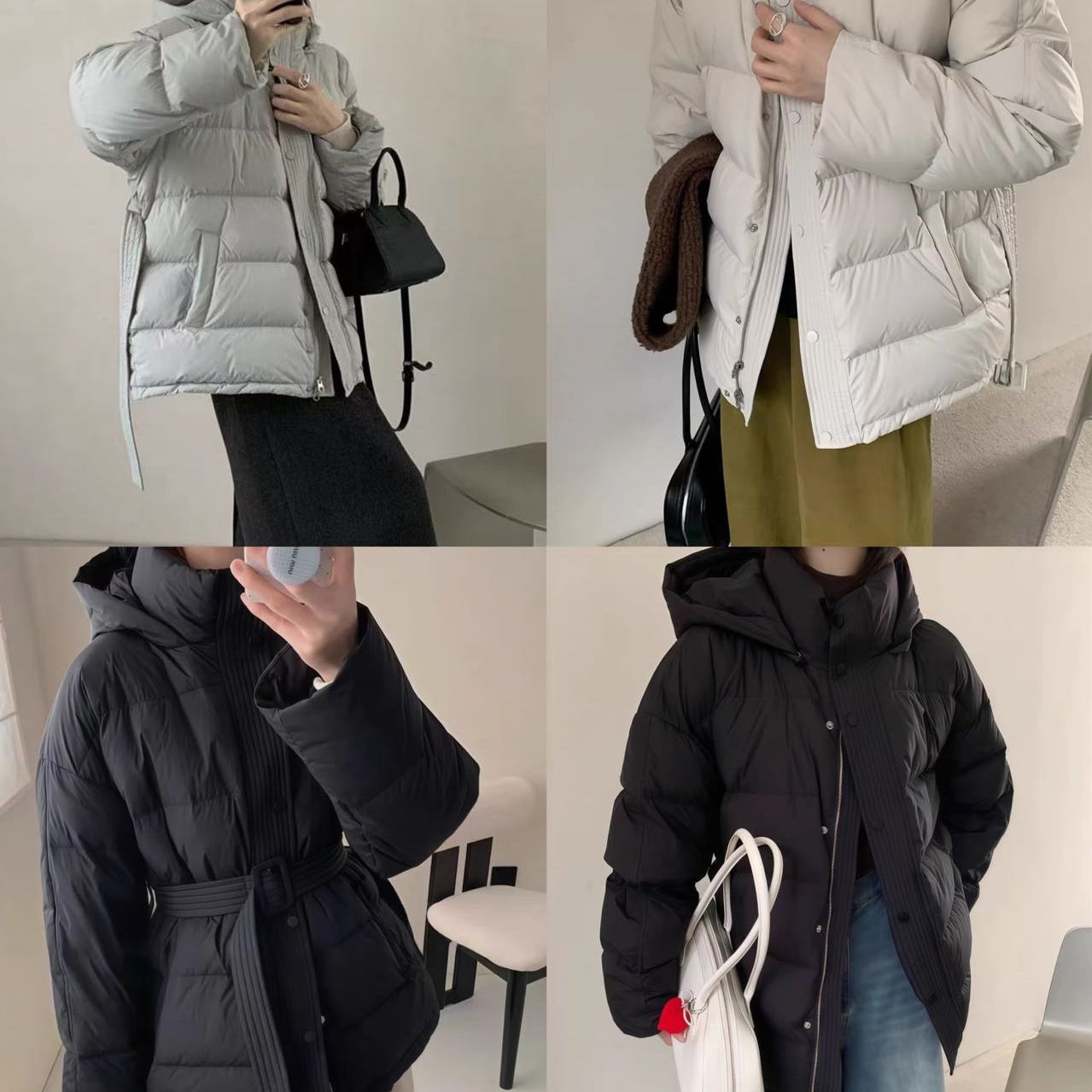 王红简约韩系收腰连帽羽绒服女中长款显瘦保暖加厚面包服外套