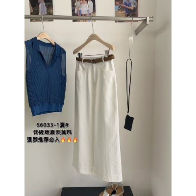 红唇66033春夏季薄款九分白色裤子高腰显瘦小直筒窄版裤简约长裤