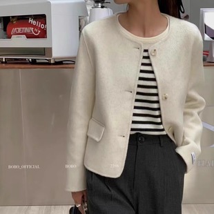 BOBO秋冬新款 6015简约小香风双面羊毛外套女小个子韩系双面呢大衣