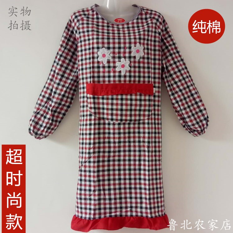 韩版时尚罩衣围裙长袖纯棉加厚防水防油反穿衣厨房工作服成人女