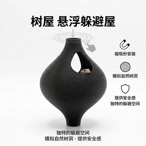 爬宠树洞树屋悬浮躲避屋守宫睫角攀爬架磁吸悬浮自然树洞树栖