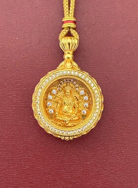 新中式国潮风古法点钻黄财神嘎乌盒吊坠项链金刚杵圆牌挂坠送女友