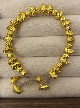 新中式国潮风古法錾刻小元宝盘缠手链满圈元宝可调节手绳情侣款