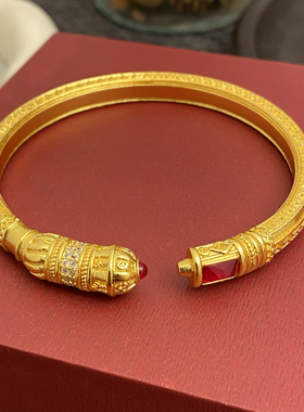 新中式国潮风古法錾刻点钻女王权杖开口手镯镯子