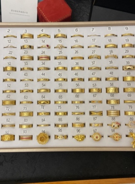 新中式国潮风精工闭口戒指素圈泥鳅背碎冰冰钱币福字马赛克指环戒