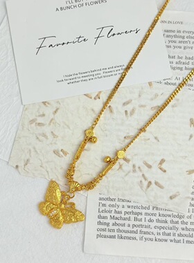 新中式国潮风古法点钻錾刻蝴蝶项链轻奢如意链复古项链女送礼物