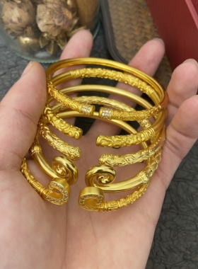 新中式国潮风古法錾刻祥云金箍棒点钻紧箍咒开口手镯复古素圈镯子