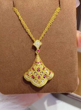 新中式国潮风古法唐宫盛宴唐韵花颜吊坠项链小裙子锁骨链女友礼物