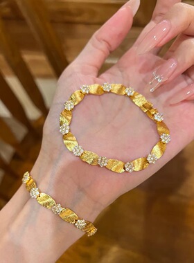 新中式国潮风古法黄金色精致拉丝缎带手链女饰品轻奢高级感百搭