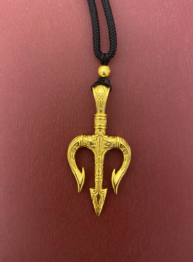 新中式国潮风古法海神三叉戟吊坠复古时尚毛衣链