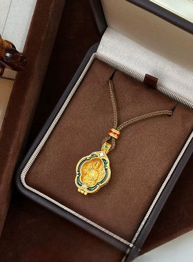 新中式国潮风古法金珐琅彩开合乌嘎盒观音吊坠长款毛衣链送闺蜜