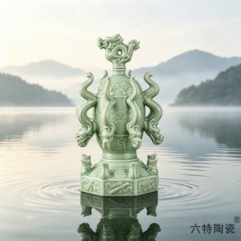 空瓶 九龙至尊景德镇陶瓷青釉酒瓶酒壶密封装饰创意酒坛5斤装