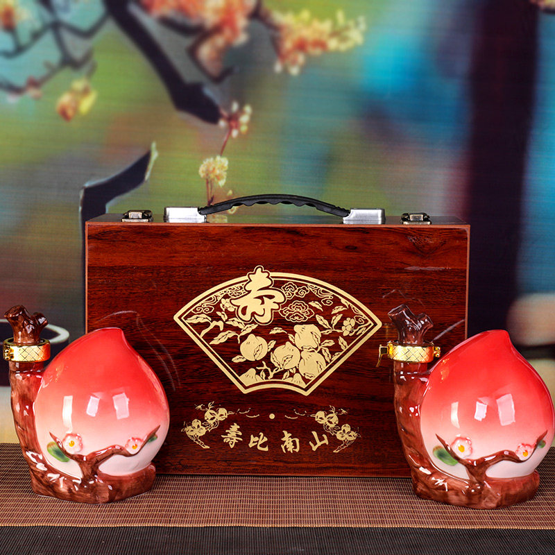 空瓶 寿桃景德镇陶瓷酒瓶酒壶密封装饰创意酒坛1斤装