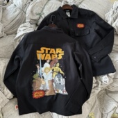 休闲长袖 纽扣开衫 宽松潮流工装 出口欧美星战漫画刺绣印花美式 衬衫