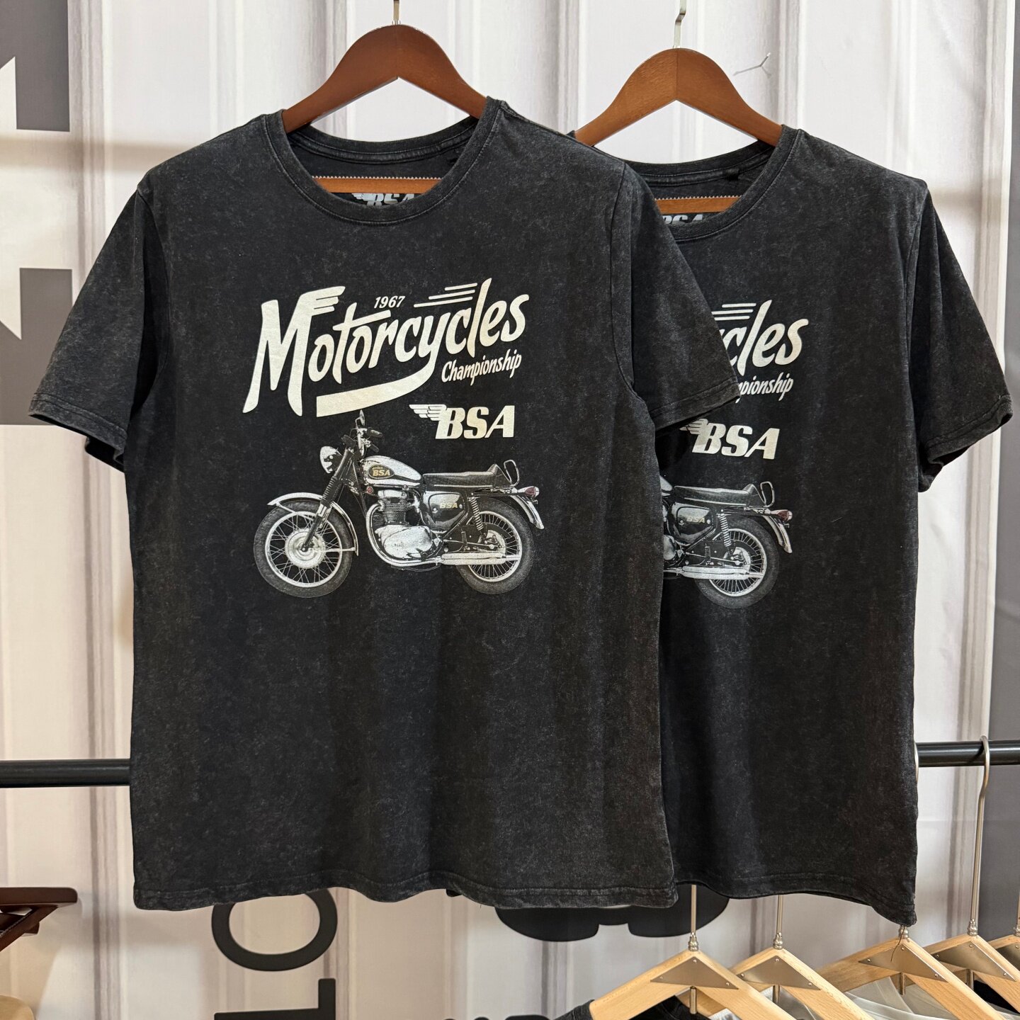 BSA motorcycle帝国之星做旧水洗摩托车印花美式休闲宽松短袖T恤
