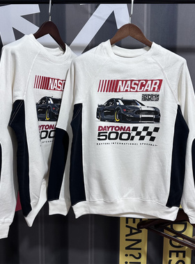 美国赛车赛事NASCAR纳斯卡潮款印花长袖秋冬薄绒加绒圆领宽松卫衣
