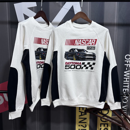 美国赛车赛事NASCAR纳斯卡潮款印花长袖秋冬薄绒加绒圆领宽松卫衣