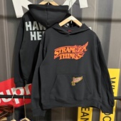 怪奇物语第四季 地狱火美式 休闲连帽卫衣潮流宽松BBOY秋冬薄绒上衣