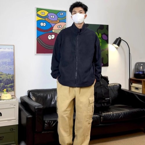 次品处理 秋冬季宽松立领开衫卫衣青摇粒绒日系拉链薄绒外套男