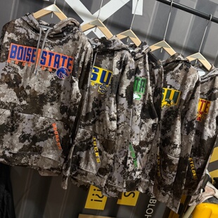 NCAA秋冬款复合绒保暖透气运动连帽卫衣大码宽松迷彩狩猎套头上衣