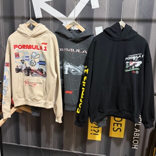 F1方程式 休闲印花汽车赛事套头上衣 赛车服秋冬薄绒连帽卫衣美式